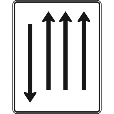 Fahrstreifentafel mit Gegenverkehr, 3-streifig in Fahrtrichtung und 1-streifig in Gegenrichtung - Verkehrszeichen VZ 522-37 Fahrstreifentafel mit Gegenverkehr, 3-streifig in Fahrtrichtung und 1-streifig in Gegenrichtung - Verkehrszeichen VZ 522-37