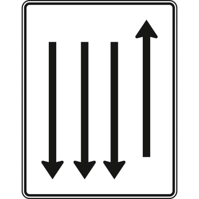 Fahrstreifentafel mit Gegenverkehr, 1-streifig in Fahrtrichtung und 3-streifig in Gegenrichtung - Verkehrszeichen VZ 522-38