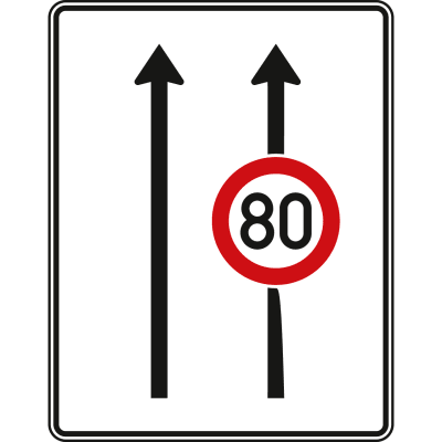 Fahrstreifentafel ohne Gegenverkehr, 2-streifig in Fahrtrichtung (mit VZ 274) - Verkehrszeichen VZ 523-30 Fahrstreifentafel ohne Gegenverkehr, 2-streifig in Fahrtrichtung (mit VZ 274) - Verkehrszeichen VZ 523-30
