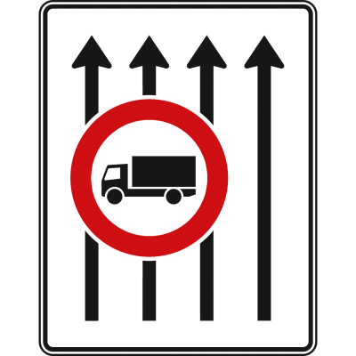 Fahrstreifentafel ohne Gegenverkehr, 4-streifig in Fahrtrichtung (mit VZ 253) - Verkehrszeichen VZ 524-32 Fahrstreifentafel ohne Gegenverkehr, 4-streifig in Fahrtrichtung (mit VZ 253) - Verkehrszeichen VZ 524-32