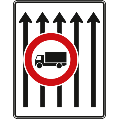 Fahrstreifentafel ohne Gegenverkehr, 5-streifig in Fahrtrichtung (mit VZ 253) - Verkehrszeichen VZ 524-33 Fahrstreifentafel ohne Gegenverkehr, 5-streifig in Fahrtrichtung (mit VZ 253) - Verkehrszeichen VZ 524-33