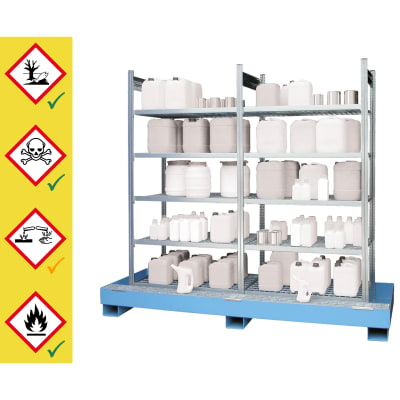 Gefahrstoffregale für Kleingebinde mit Standwanne Gefahrstoffregale für Kleingebinde mit Standwanne