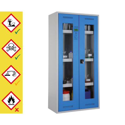 Chemikalien- und Giftschrank mit Plexiglastüren - storeLAB®