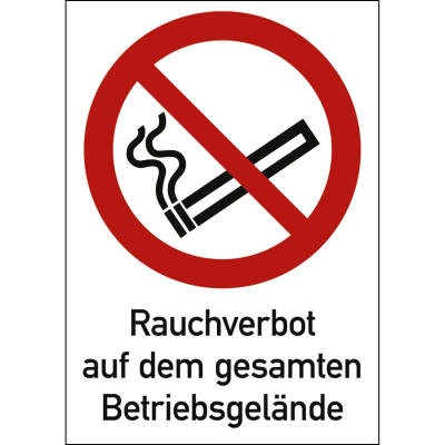 Kombischild Rauchverbot auf dem gesamten Betriebsgelände (ISO 7010) Kombischild Rauchverbot auf dem gesamten Betriebsgelände (ISO 7010)