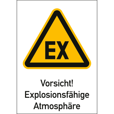 Kombischild Vorsicht! Explosionsfähige Atmosphäre (ISO 7010) Kombischild Vorsicht! Explosionsfähige Atmosphäre (ISO 7010)