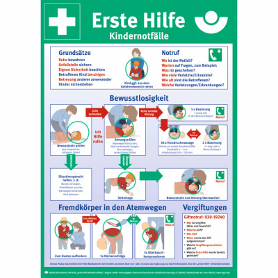 Aushang Erste Hilfe bei Kindernotfällen nach DGUV-Information 204-039
