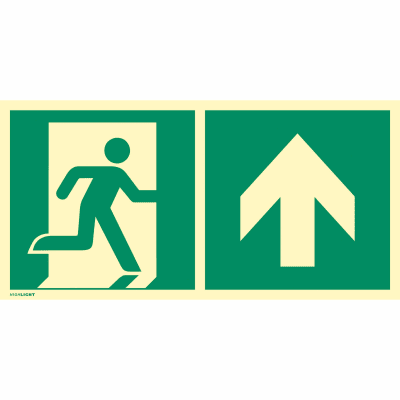 Kombischild Notausgang nach oben (Pfeil rechts) nach ISO 7010 (E 001), ISO 3864, ISO 16069 Kombischild Notausgang nach oben (Pfeil rechts) nach ISO 7010 (E 001), ISO 3864, ISO 16069