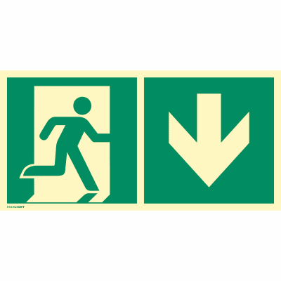 Kombischild Notausgang (Pfeil rechts) nach ISO 7010 (E 001), ISO 3864, ISO 16069 Kombischild Notausgang (Pfeil rechts) nach ISO 7010 (E 001), ISO 3864, ISO 16069