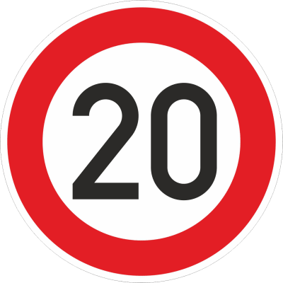 Zulässige Höchstgeschwindigkeit 20 km/h (Verkehrsschild Nr. 274-20) Zulässige Höchstgeschwindigkeit 20 km/h (Verkehrsschild Nr. 274-20)