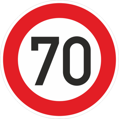Zulässige Höchstgeschwindigkeit 70 km/h (Verkehrsschild Nr. 274-70)