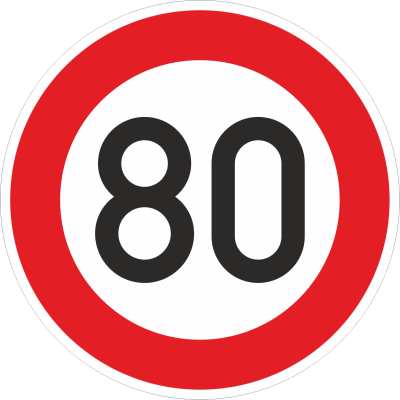Zulässige Höchstgeschwindigkeit 80 km/h (Verkehrsschild Nr. 274-80)