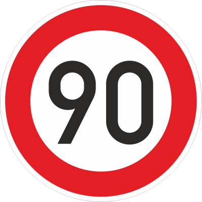 Zulässige Höchstgeschwindigkeit 90 km/h (Verkehrsschild Nr. 274-90) Zulässige Höchstgeschwindigkeit 90 km/h (Verkehrsschild Nr. 274-90)