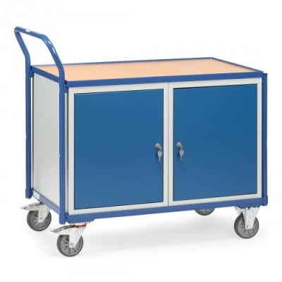 Leichter Werkstattwagen / Tischwagen mit 2-türigem Schrank - Tragkraft 300 kg Leichter Werkstattwagen / Tischwagen mit 2-türigem Schrank - Tragkraft 300 kg