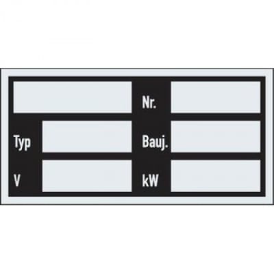 Typenschild für die Elektrotechnik Typenschild für die Elektrotechnik