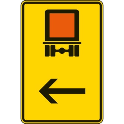 Wegweiser für kennzeichnungspflichtige Fahrzeuge mit gefährlichen Gütern, hier links (Verkehrsschild Nr. 422-12)