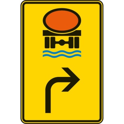 Vorwegweiser für Fahrzeuge mit wassergefährdender Ladung, rechtsweisend (Verkehrsschild Nr. 442-22) Vorwegweiser für Fahrzeuge mit wassergefährdender Ladung, rechtsweisend (Verkehrsschild Nr. 442-22)