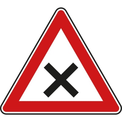 Verkehrszeichen VZ 102 Kreuzung oder Einmündung / Schild rechts vor links VZ 102 Verkehrszeichen | Verkehrsschild Kreuzung oder Einmündung mit rotem Rand und Kreuz