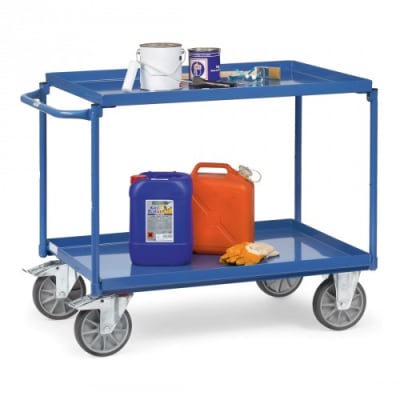 Tischwagen mit 2 Stahlblechböden und waagerechtem Schiebegriff - Tragkraft 400 kg Tischwagen mit 2 Stahlblechböden und waagerechtem Schiebegriff - Tragkraft 400 kg