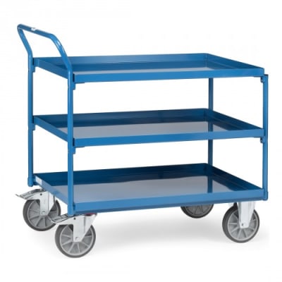 Tischwagen mit 3 Stahlblechwannen und schrägem Schiebegriff  - Tragkraft 400 kg