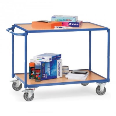 Leichter Tischwagen mit 2 Holzböden und waagerechtem Schiebegriff - Tragkraft 250 kg Leichter Tischwagen mit 2 Holzböden und waagerechtem Schiebegriff - Tragkraft 250 kg