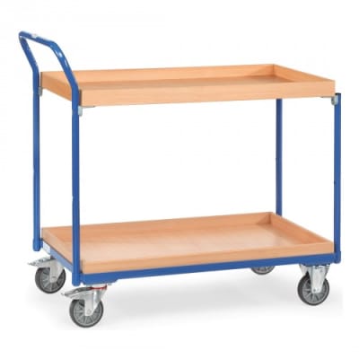 Leichter Tischwagen mit 2 Holzkästen und schrägem Schiebegriff - Tragkraft 300 kg Leichter Tischwagen mit 2 Holzkästen und schrägem Schiebegriff - Tragkraft 300 kg