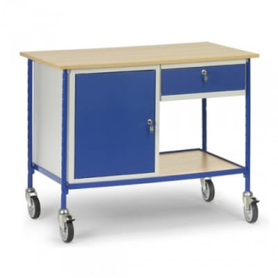 Rolltisch mit Flügeltürschrank und Tastaturschublade - Tragkraft 150 kg Rolltisch mit Flügeltürschrank und Tastaturschublade - Tragkraft 150 kg
