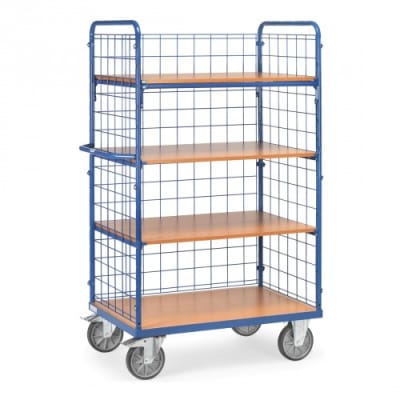 Etagenwagen mit 4 Böden und Längswand mit Drahtgitterwänden   - Tragkraft 500 kg