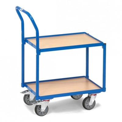 Etagenroller mit 2 Holzbodenplatten, Rand und Schiebebügel - Tragkraft 250 kg Etagenroller mit 2 Holzbodenplatten, Rand und Schiebebügel - Tragkraft 250 kg