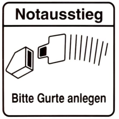 Piktogramm - Notausstieg / Bitte Gurte anlegen Piktogramm - Notausstieg / Bitte Gurte anlegen