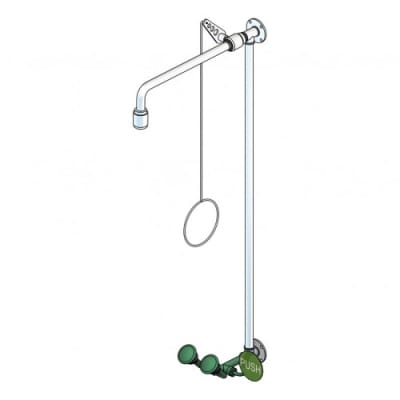 Notdusche mit Zugstange und Augendusche (Wandmontage Aufputz)