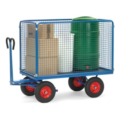 Handpritschenwagen mit Drahtgitterwänden - Höhe 1000 mm - Tragkraft 420 / 490 kg Handpritschenwagen mit Drahtgitterwänden - Höhe 1000 mm - Tragkraft 420 / 490 kg