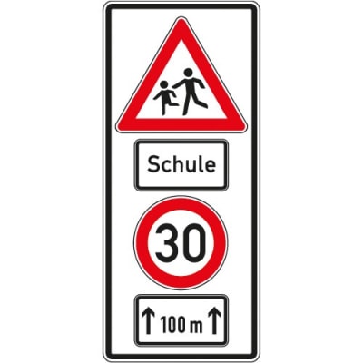 Warnschild Schule mit Geschwindigkeitsangabe Warnschild Schule mit Geschwindigkeitsangabe