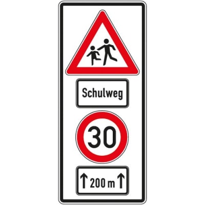 Verkehrszeichen Schulweg mit Geschwindigkeitsangabe Verkehrszeichen Schulweg mit Geschwindigkeitsangabe