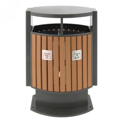 Recycling Abfallbehälter in Holzoptik mit Regendach, EKO - Inhalt 2x 39 Liter Recycling Abfallbehälter in Holzoptik mit Regendach, EKO - Inhalt 2x 39 Liter