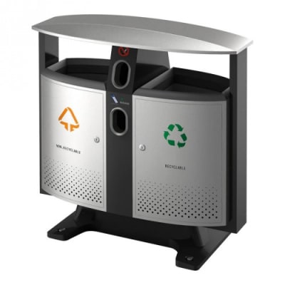 Luxus Recycling Abfallbehälter mit Regendach und Batteriefach, EKO - Inhalt 2x 39 Liter Luxus Recycling Abfallbehälter mit Regendach und Batteriefach, EKO - Inhalt 2x 39 Liter