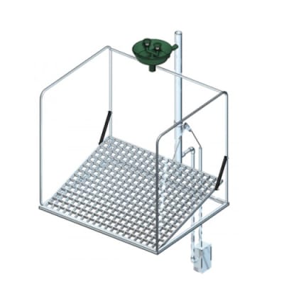 Frostsichere Augendusche mit Auffangbecken und umliegendem Schutzkorb - Unterflurauslösung Frostsichere Augendusche mit Auffangbecken und umliegendem Schutzkorb - Unterflurauslösung