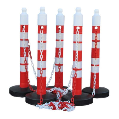Kettenständer - Kettenpfosten-Set MegaMax: 5 / 6 Pfosten + 25 m Kunststoffkette Kettenständer - Kettenpfosten-Set MegaMax: 5 / 6 Pfosten + 25 m Kunststoffkette