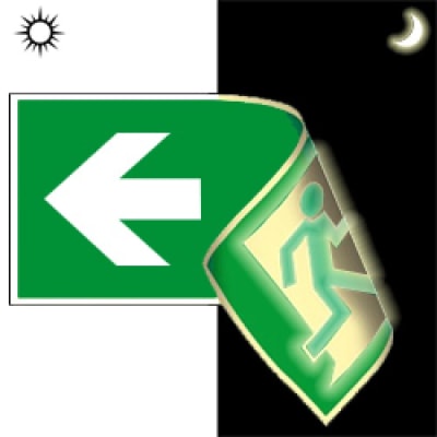 Rettungsweg links/rechts doppelseitig nach ISO 7010 (E 001+E 002), ISO 3864, ISO 16069 Rettungsweg links/rechts doppelseitig nach ISO 7010 (E 001+E 002), ISO 3864, ISO 16069