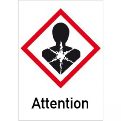 Gesundheitsgefahr mit Text: Attention (GHS 08) - ENGLISCH - Sonderposten Gesundheitsgefahr mit Text: Attention (GHS 08) - ENGLISCH - Sonderposten