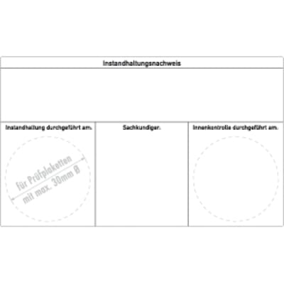 100x Instandhaltungsnachweis mit Ihrem Firmeneindruck, Weiß, 100 x 60 mm, Folie 100x Instandhaltungsnachweis mit Ihrem Firmeneindruck, Weiß, 100 x 60 mm, Folie