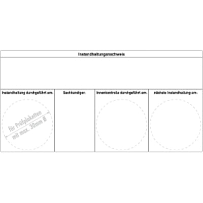100x Instandhaltungsnachweis mit Ihrem Firmeneindruck, Weiß, 120 x 60 mm, Folie 100x Instandhaltungsnachweis mit Ihrem Firmeneindruck, Weiß, 120 x 60 mm, Folie
