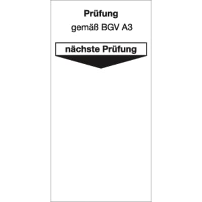 10x Grundplakette Prüfung gemäß BGV A3 nächste Prüfung, Weiß, 80 x 40 mm, Folie 10x Grundplakette Prüfung gemäß BGV A3 nächste Prüfung, Weiß, 80 x 40 mm, Folie