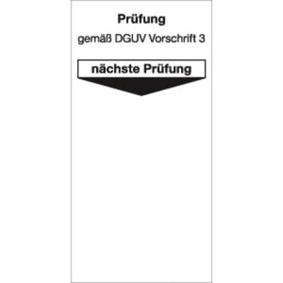 10x Grundplakette Prüfung gemäß DGUV Vorschrift 3, Weiß, 80 x 40 mm, Folie 10x Grundplakette Prüfung gemäß DGUV Vorschrift 3, Weiß, 80 x 40 mm, Folie