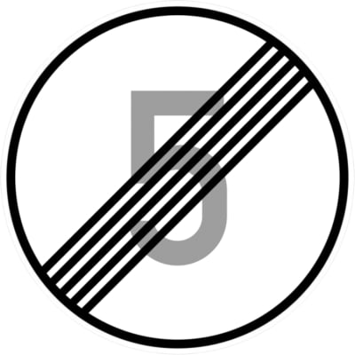 Ende der zulässigen Höchstgeschwindigkeit 5 km/h (Verkehrsschild Nr. 278-5) Ende der zulässigen Höchstgeschwindigkeit 5 km/h (Verkehrsschild Nr. 278-5)