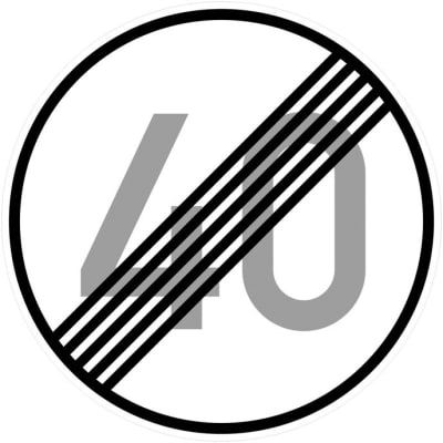 Ende der zulässigen Höchstgeschwindigkeit 40 km/h (Verkehrsschild Nr. 278-40) Ende der zulässigen Höchstgeschwindigkeit 40 km/h (Verkehrsschild Nr. 278-40)