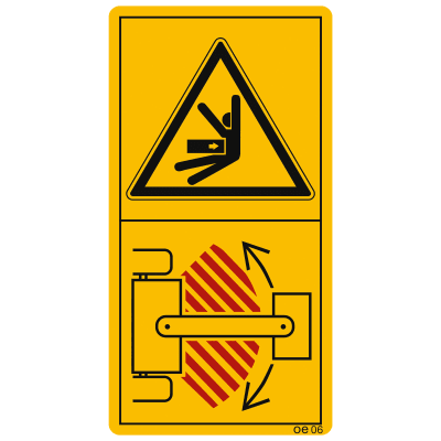 Maschinenschild Während des Betriebes nicht im Knickbereich aufhalten Maschinenschild Während des Betriebes nicht im Knickbereich aufhalten