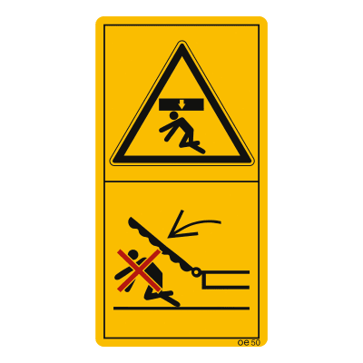 Maschinenschild Sich nicht im Schwenkbereich von Geräten aufhalten Maschinenschild Sich nicht im Schwenkbereich von Geräten aufhalten