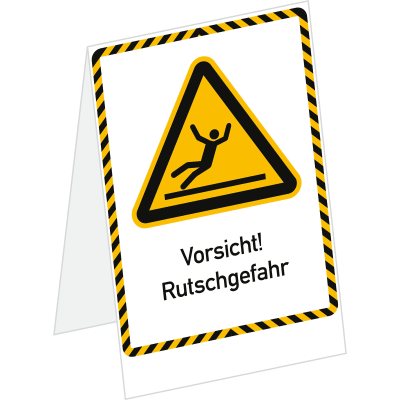 Aufsteller Facilis mit Beschriftung Vorsicht Rutschgefahr, Piktogramm und Text