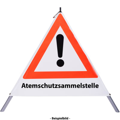 Faltsignal - Gefahrenstelle mit Text: Atemschutzsammelstelle Faltsignal - Gefahrenstelle mit Text: Atemschutzsammelstelle