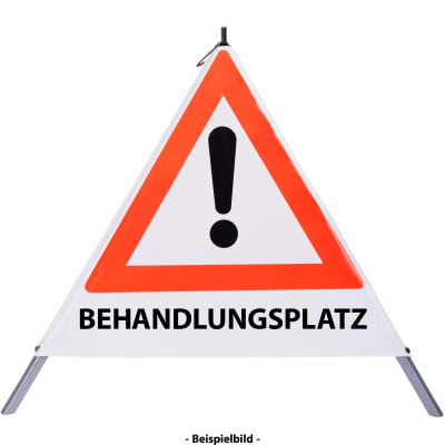 Faltsignal - Gefahrenstelle mit Text: BEHANDLUNGSPLATZ Faltsignal - Gefahrenstelle mit Text: BEHANDLUNGSPLATZ